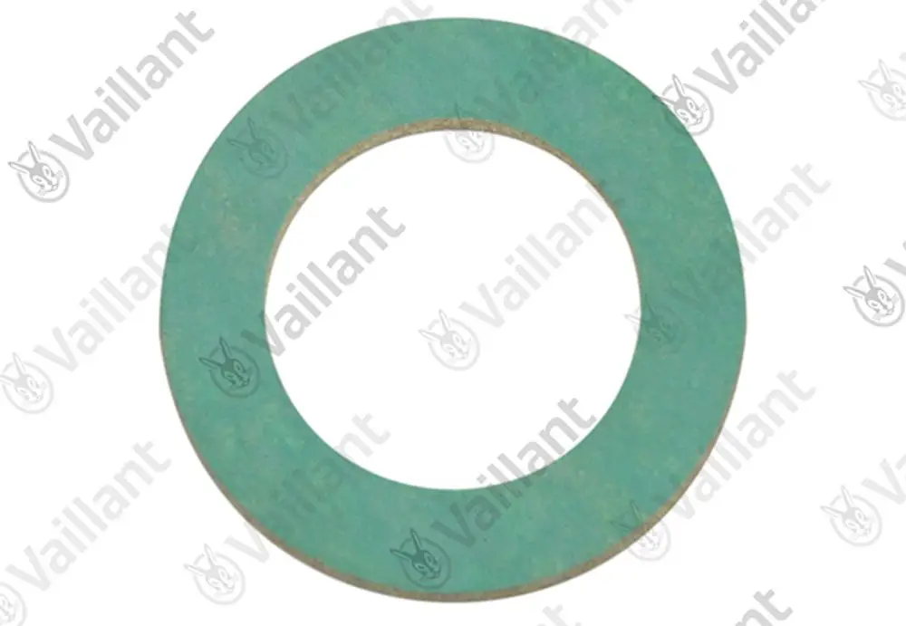 Grüne Dichtung von Vaillant in Ringform, mit innerem Loch, auf neutralem Hintergrund.